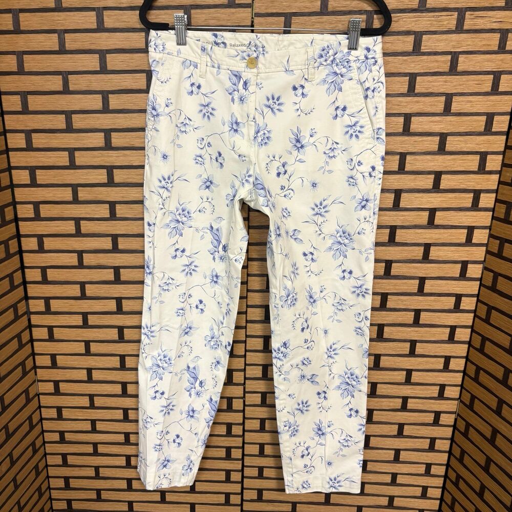 Talbots‎ White And Blue Floral Relaxed Chinos Size 2